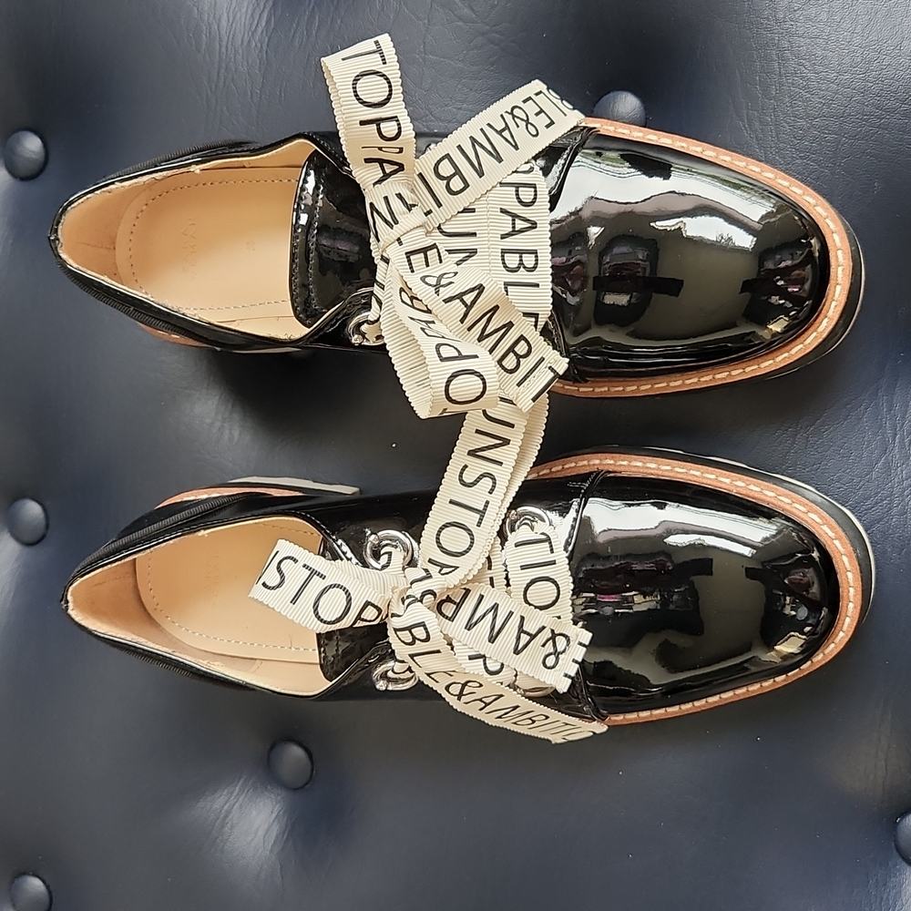 Patent leather platform brogues